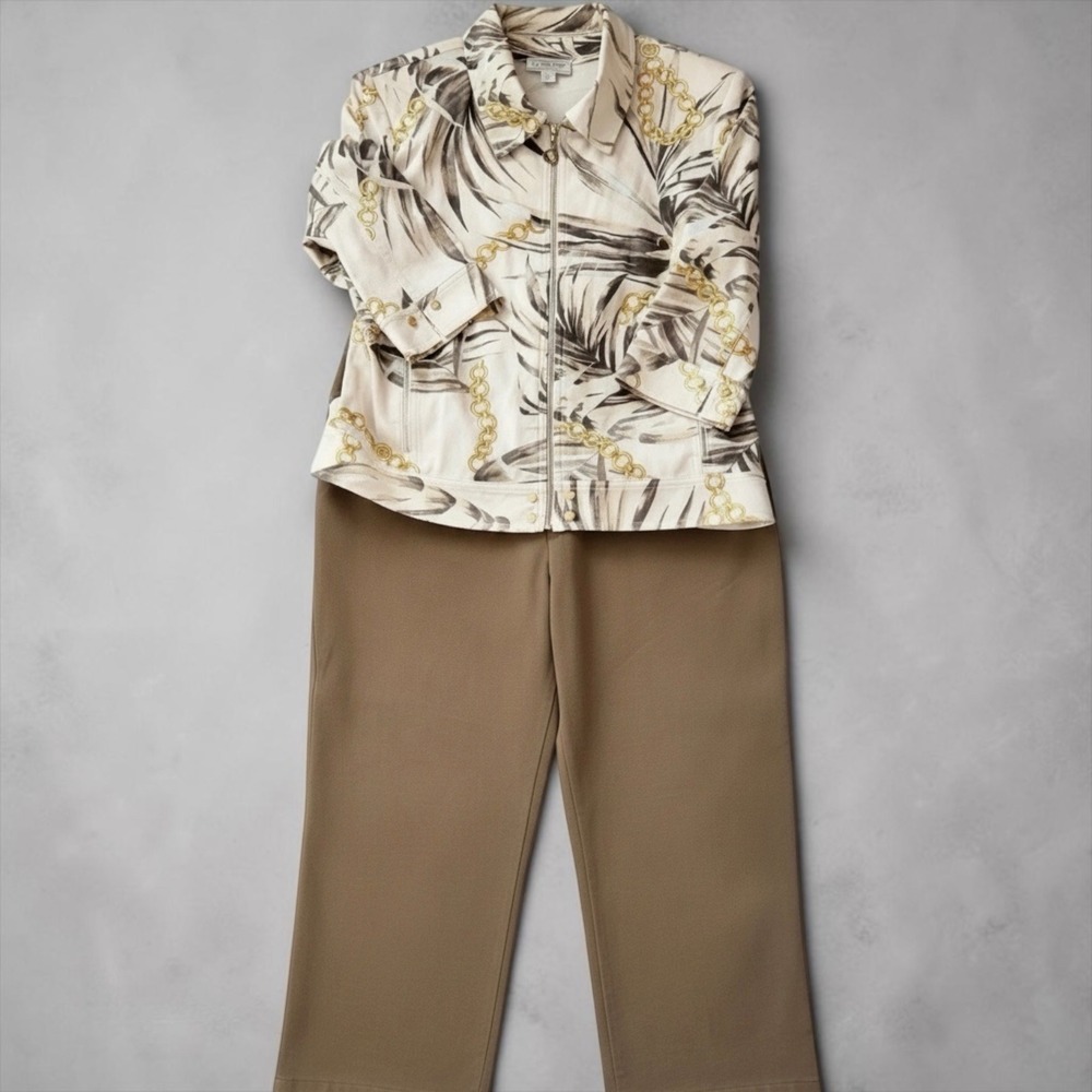St John Sport 2Pc Suit Sz 16 Chain Print Jacket Pants Detachable Collar